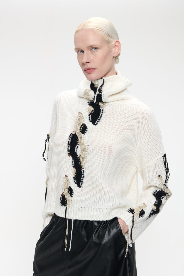 Fancy high neck Pullover H25024 | Off White