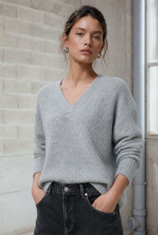 V-neck melange pullover 26553 | Grey