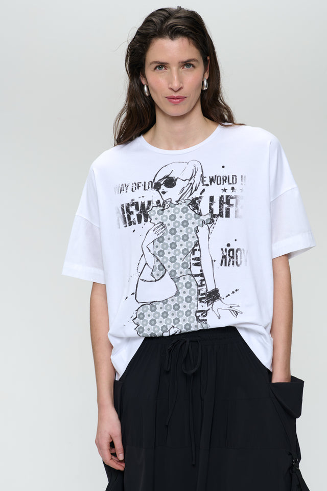 T-shirt oversize print mix cotton | White