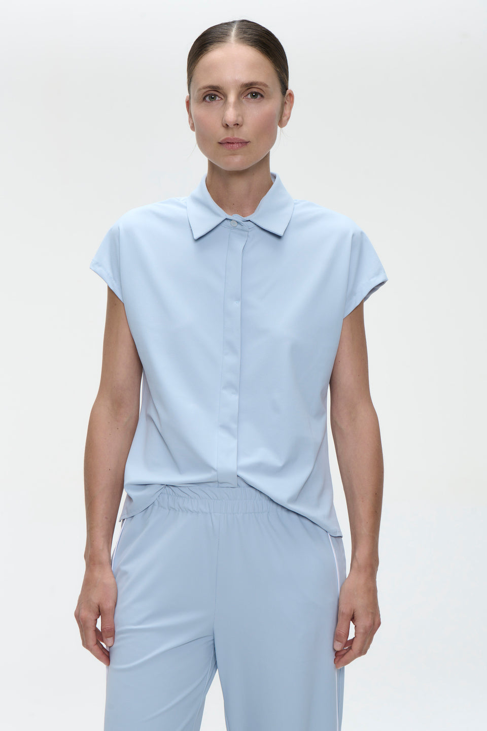 Wilma structure tech jersey blouse | Light Blue