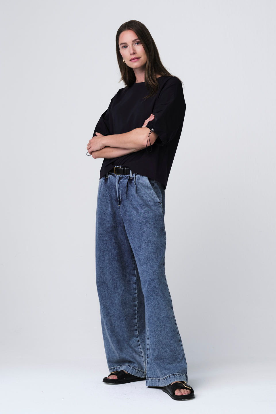 Pamela jersey/taffeta mix blouse | Blue