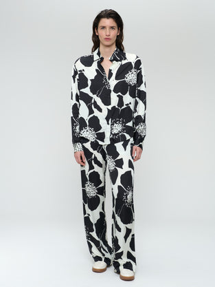 Avine printed shine viscose blouse | Black