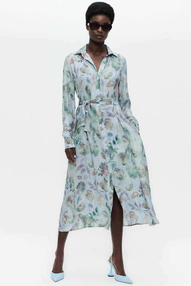Rio print rayon viscose dress | Multi Blue
