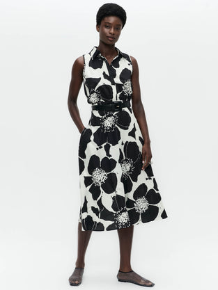 Anita flower print poplin dress | Black