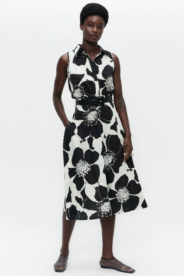 Anita flower print poplin dress | Black