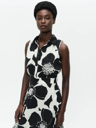 Anita flower print poplin dress | Black