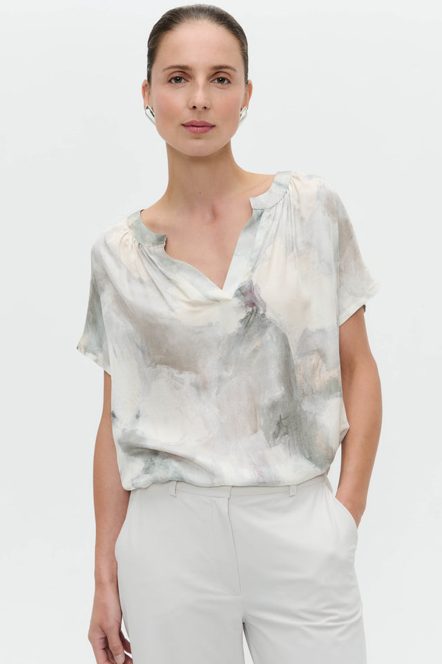 Remi printed silk viscose top | Grey