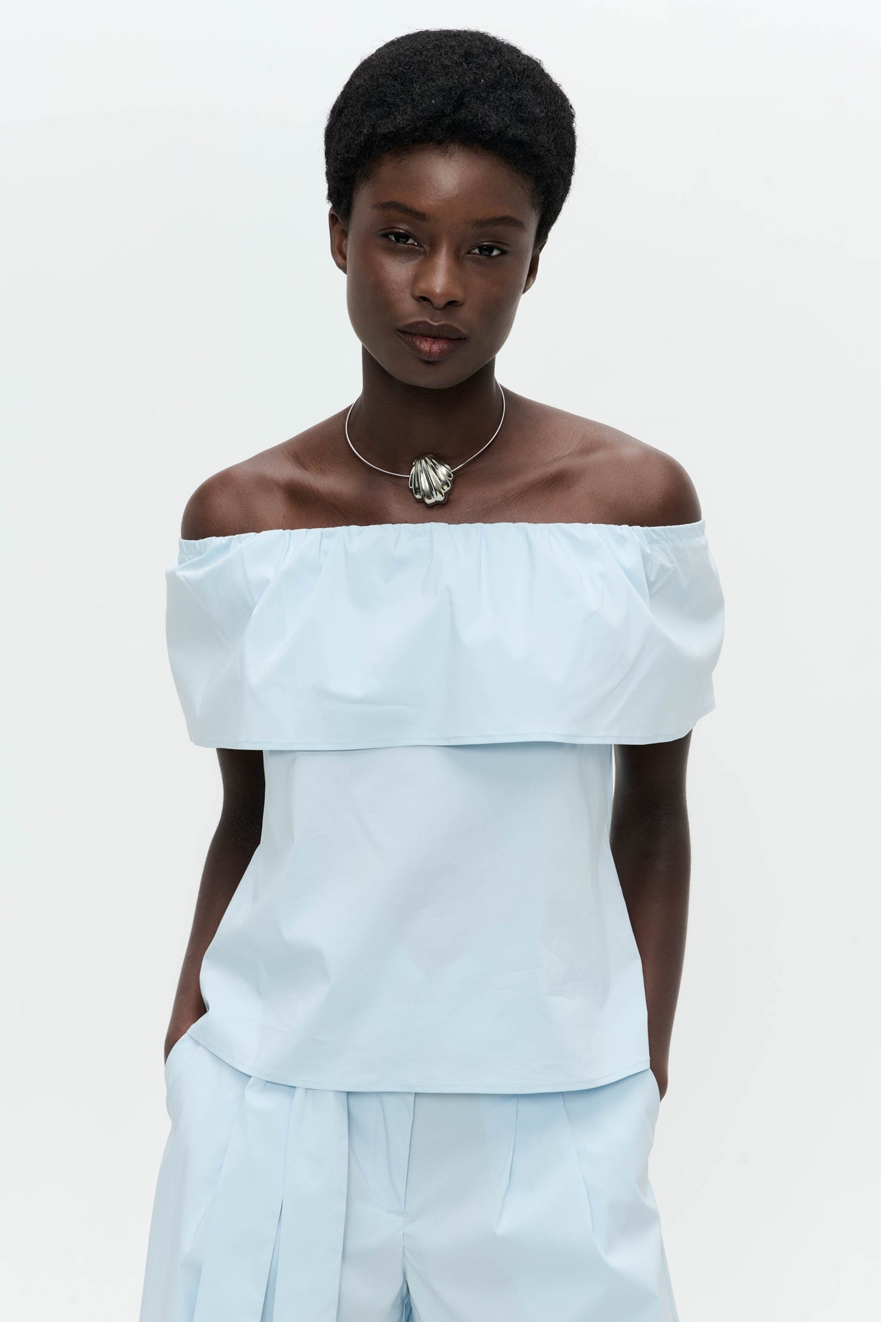 Diane cotton mix top | Light Blue