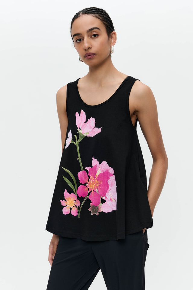 Top cotton print flower | Black