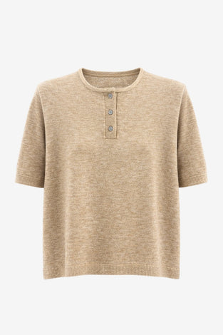 Moon plain knit top | Beige Melange
