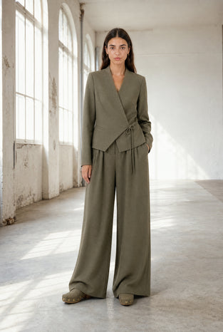 Lean wide-leg pants | Green Melange