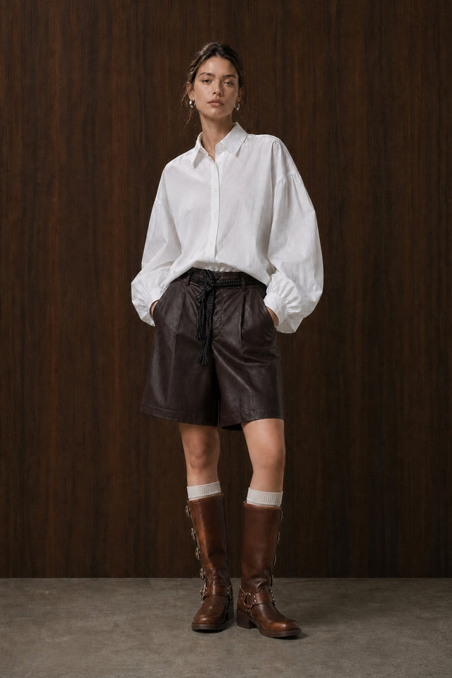 Sola eco leather bermuda shorts | Dark Brown