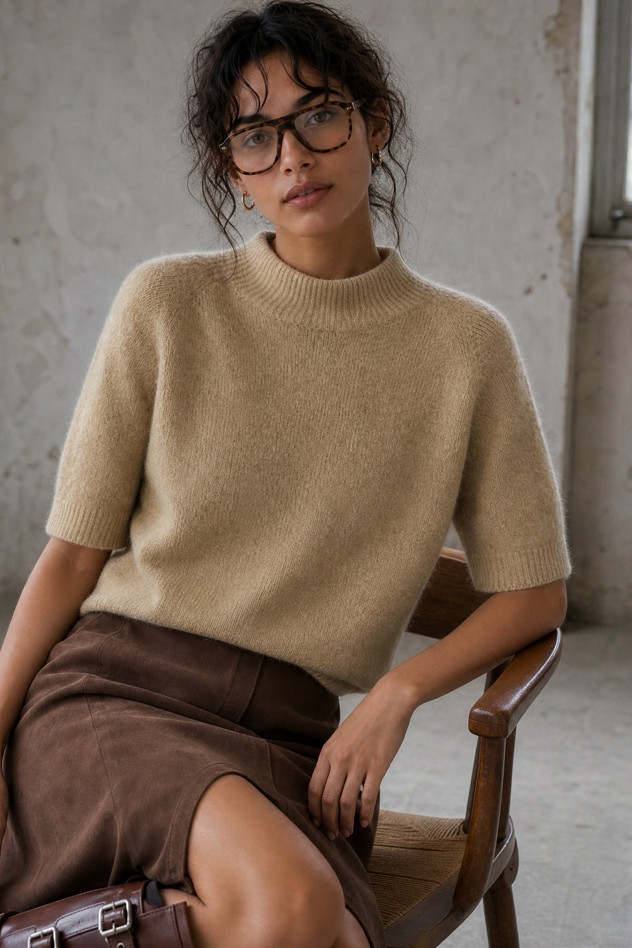 Alpaca knitted dyed top WP09 | Camel