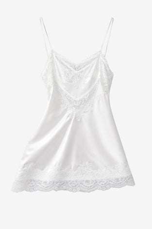 Amina silk top whit lace trim | White