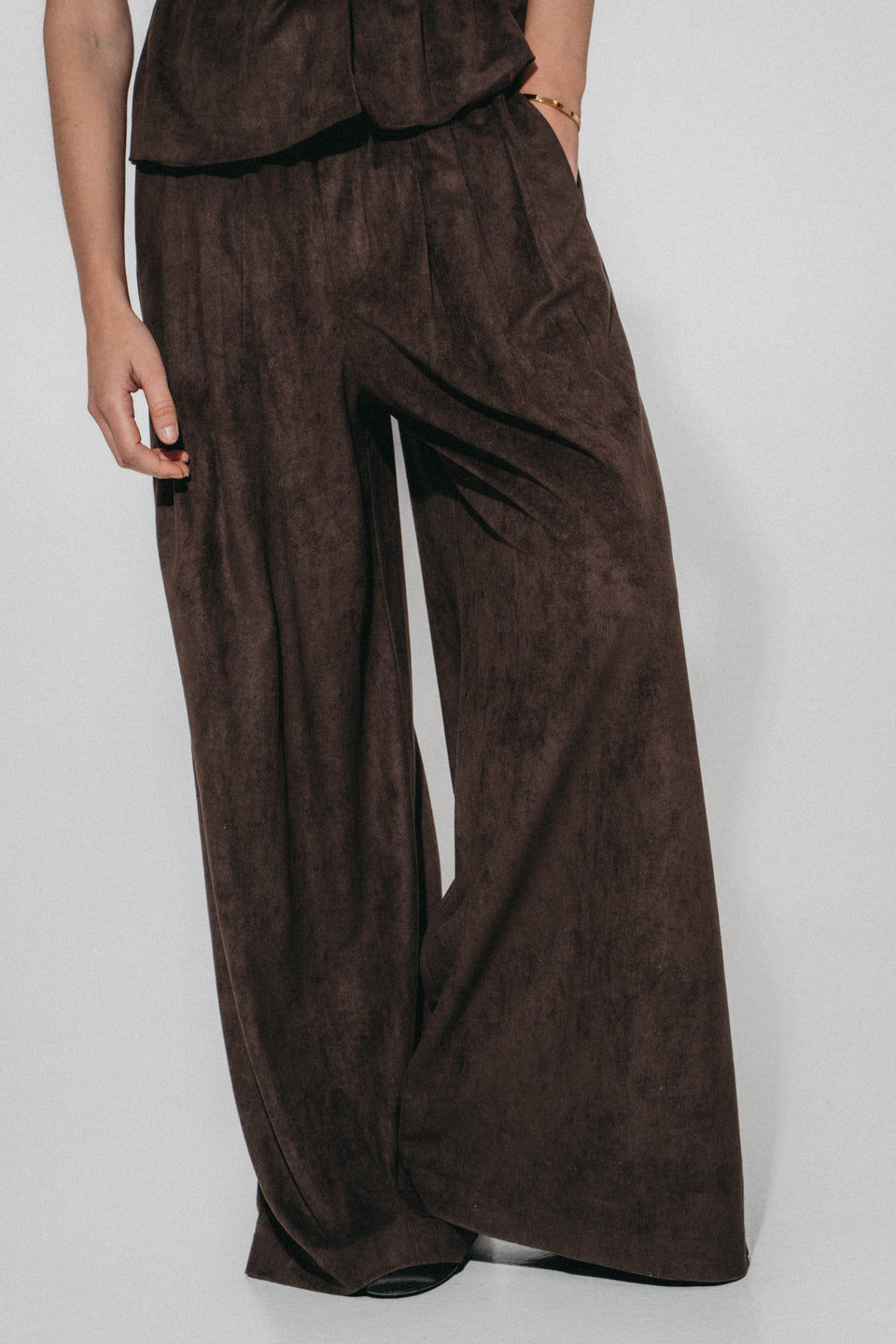 Arabel suede effect pants | Dark Brown