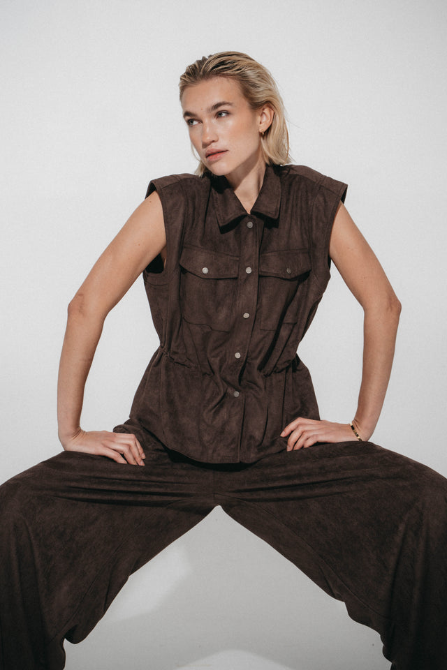 Arabel suede effect pants | Dark Brown