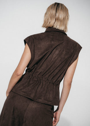 Arden suede effect vest | Dark Brown