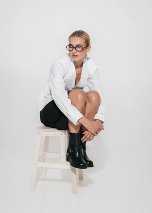 Asymmetric wrap poplin blouse | White