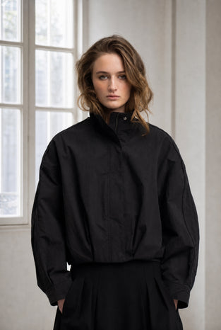 Awrora cotton pleated bomber jacket | Navy