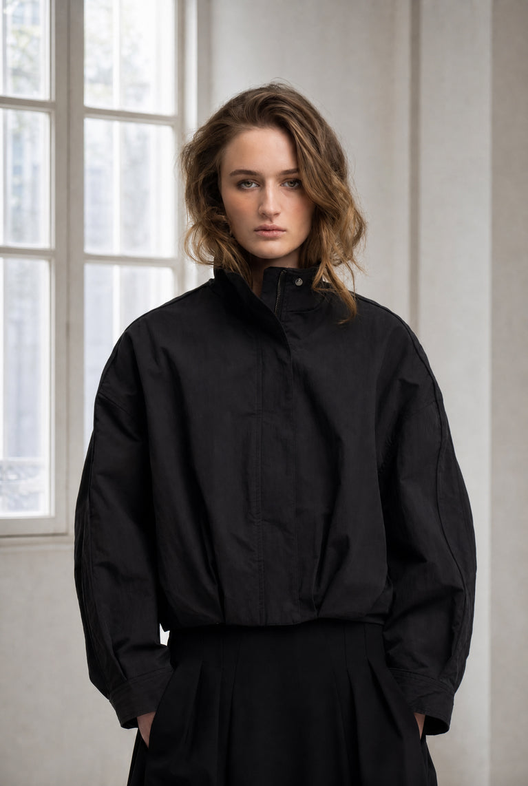 Awrora cotton pleated bomber jacket | Navy