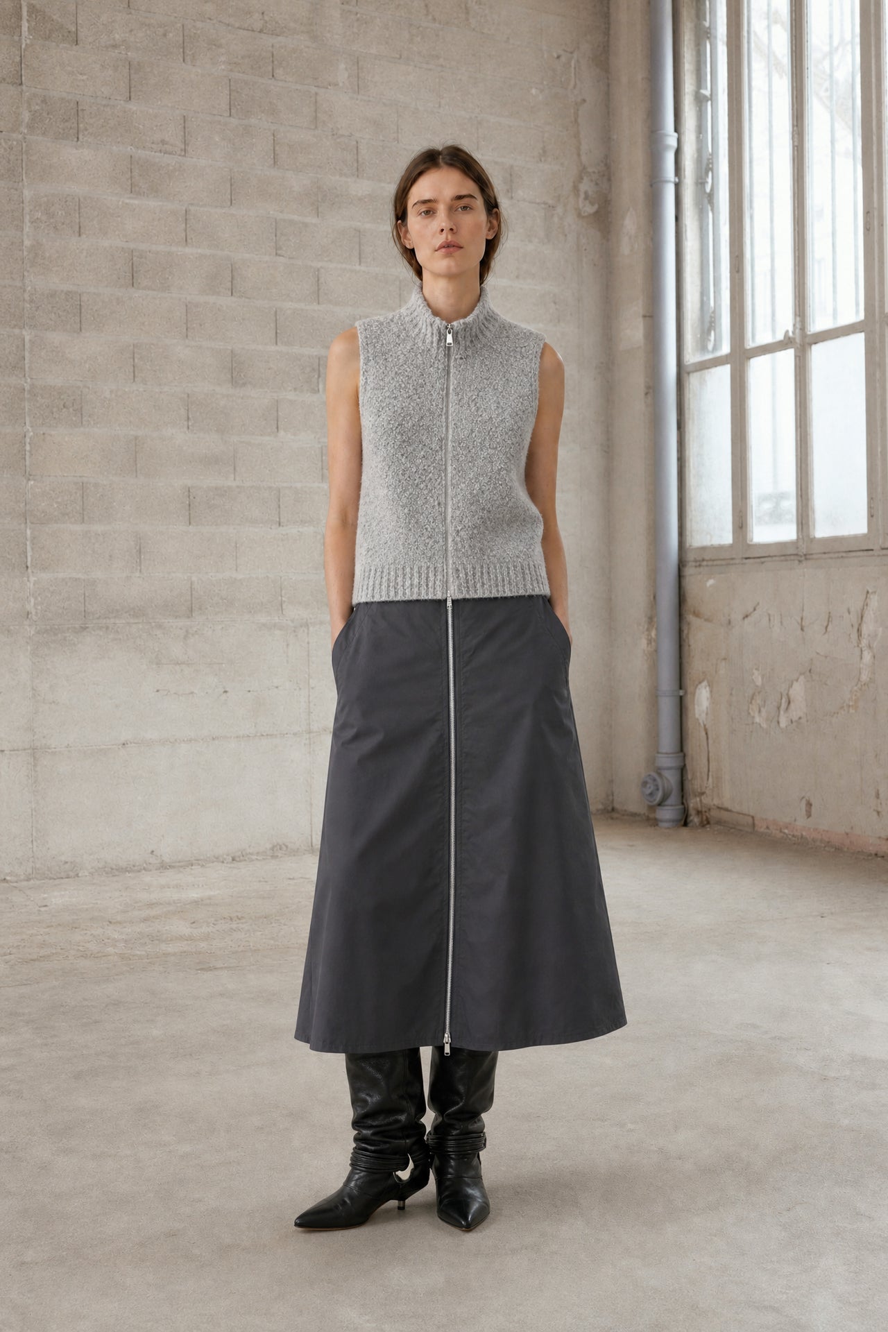 Bardolino taffeta zipper skirt | Grigio