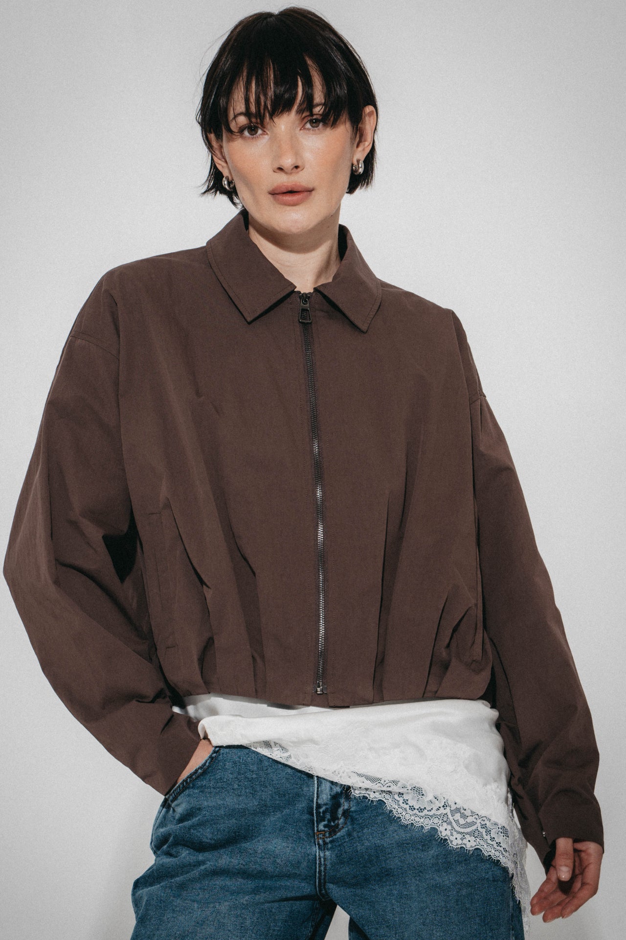 Blaze pleated bomber jacket | Dark Brown