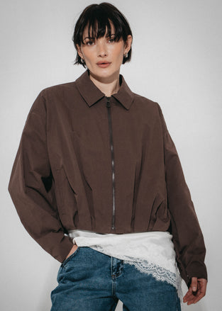Blaze pleated bomber jacket | Dark Brown