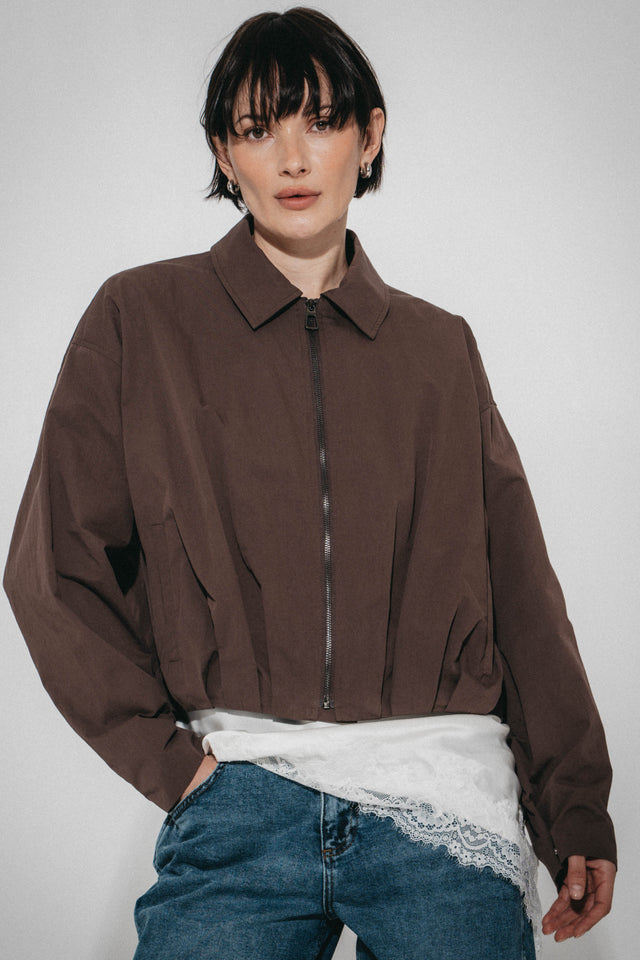 Blaze pleated bomber jacket | Dark Brown