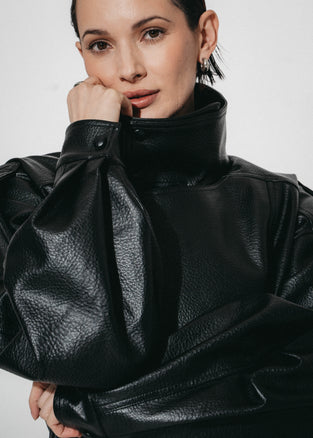 Bo eco leather oversized jacket | Black