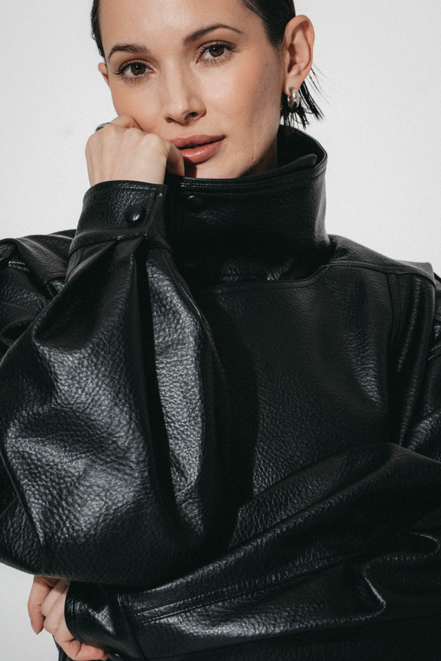 Bo eco leather oversized jacket | Black