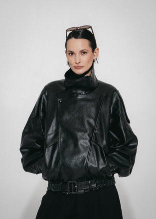 Bo eco leather oversized jacket | Black