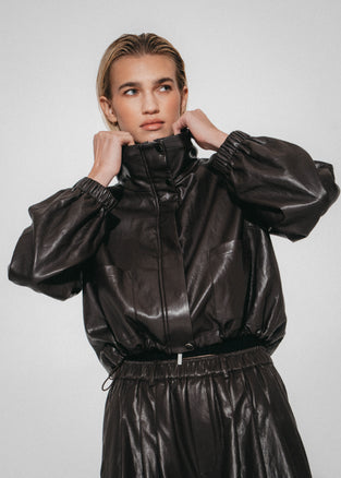 Nerina eco leather bomber jacket | Dark Brown