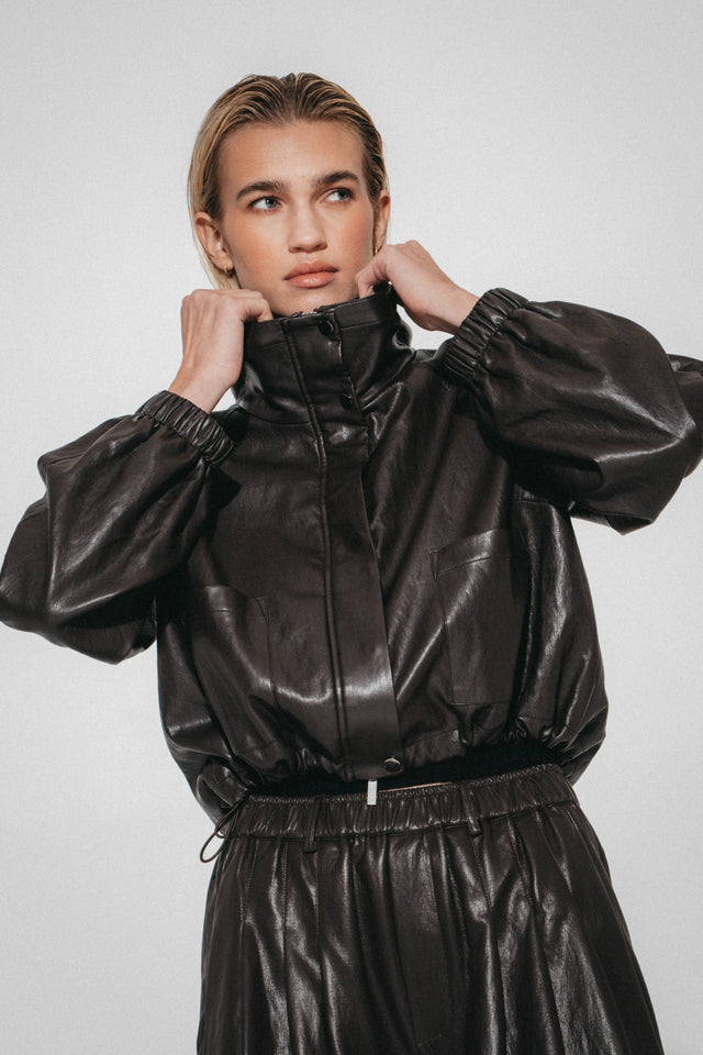 Nerina eco leather bomber jacket | Dark Brown