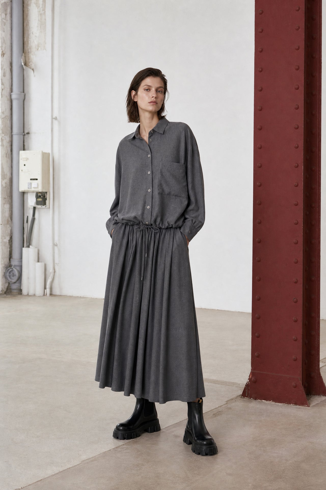 Rapanui light flannel long skirt | Dark Grey