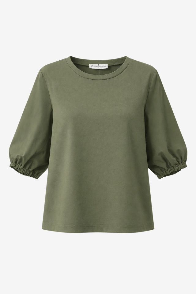 Pamela jersay/tafeta mix blouse | Army