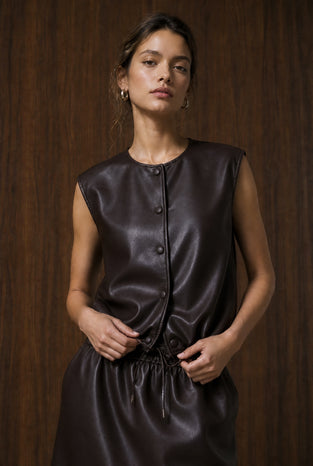 Clare eco leather vest | Dark Brown