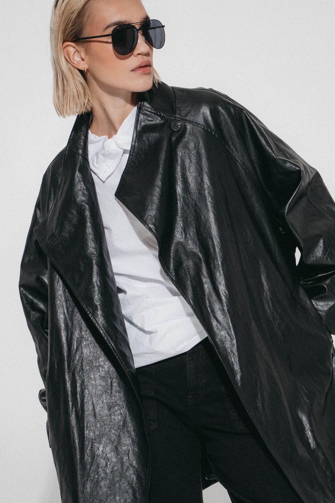 Noir eco leather coat | Black