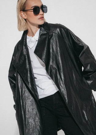 Noir eco leather coat | Black