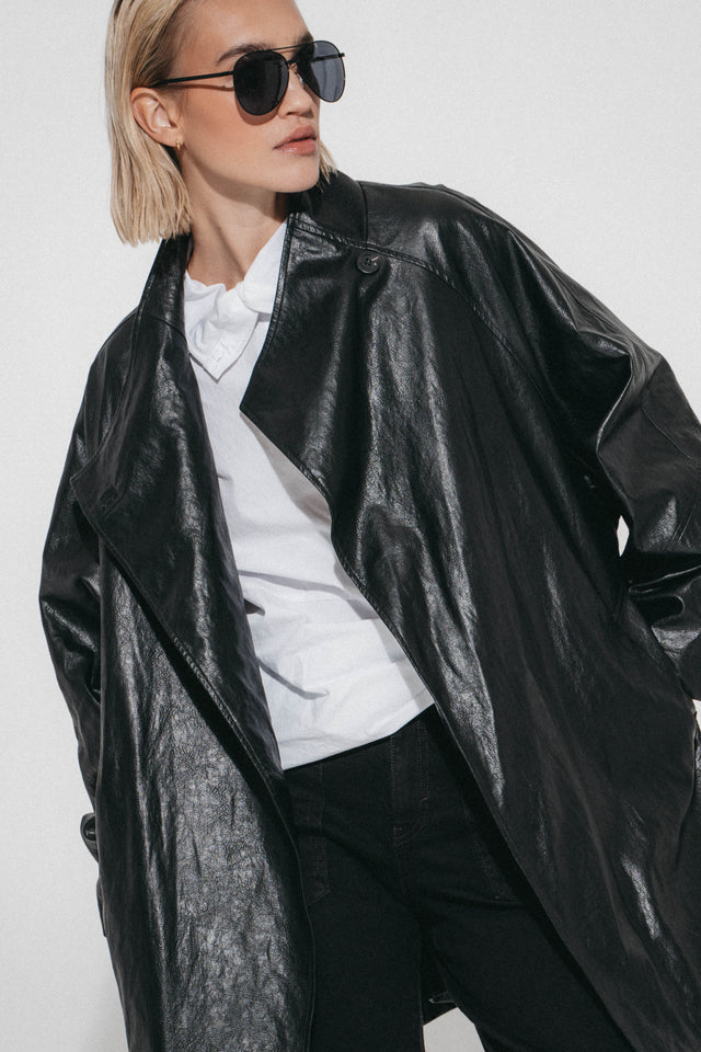 Noir eco leather coat | Black