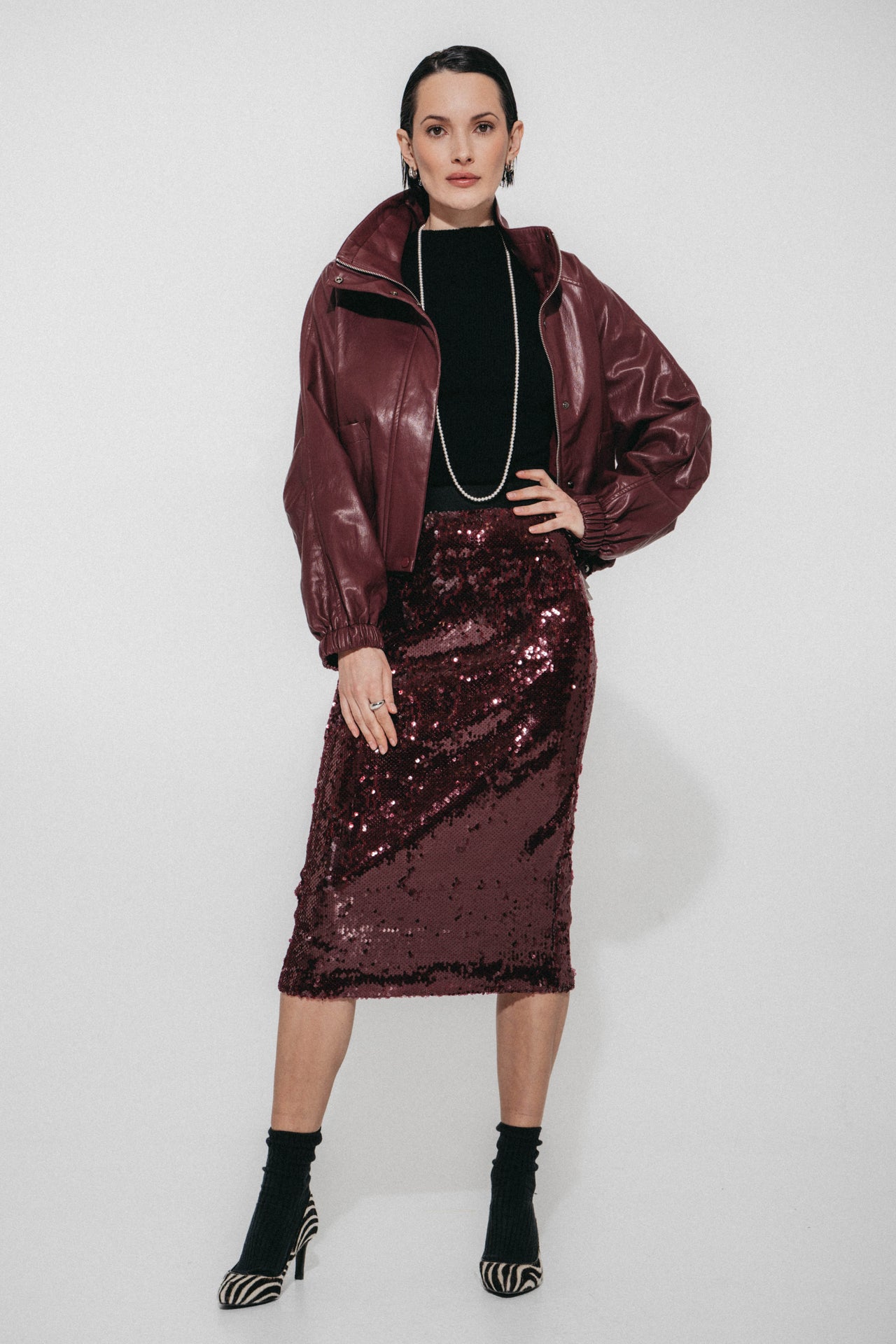 Dalia sequins uni skirt | Bordo