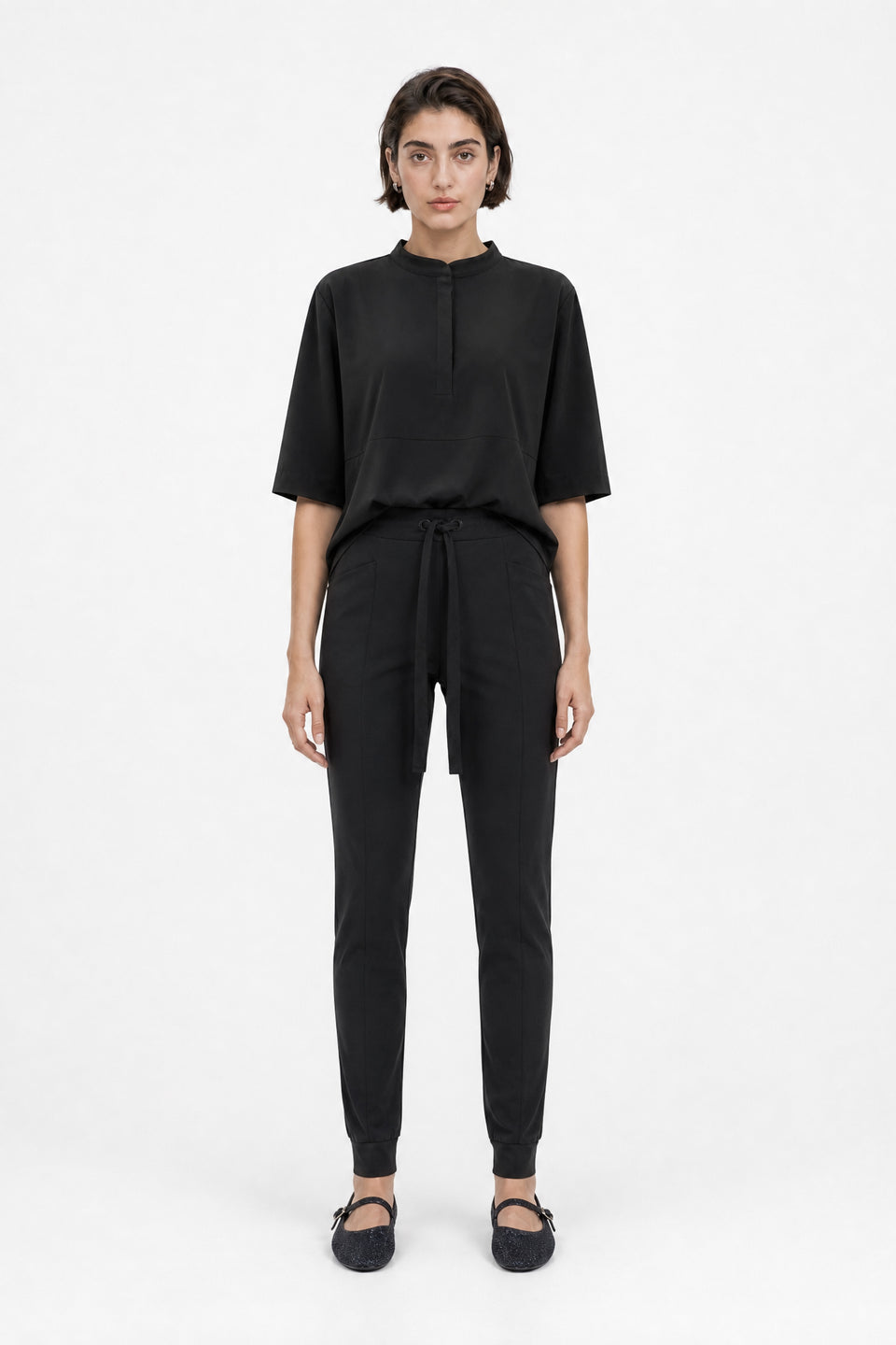 Damiana stretch technical jersey top | Black
