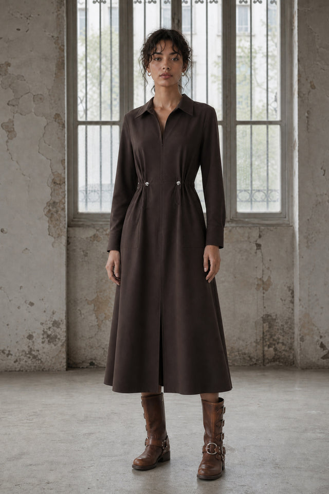 Delfina dress technical jersey | Chocolate