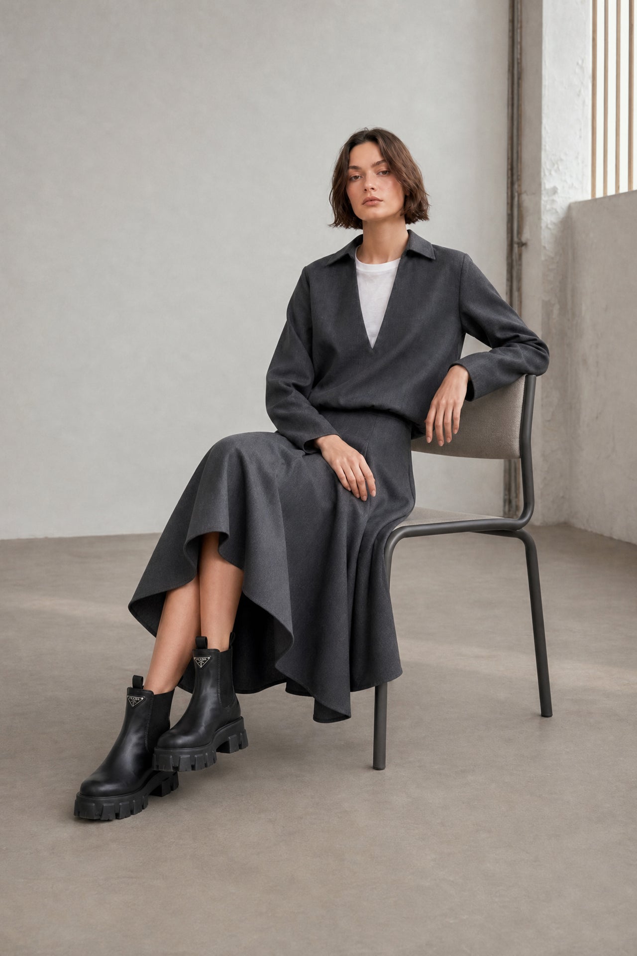 Dina viscose double blouse | Anthracite