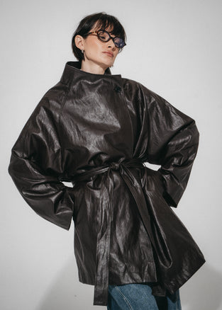 Noir eco leather coat | Dark Brown