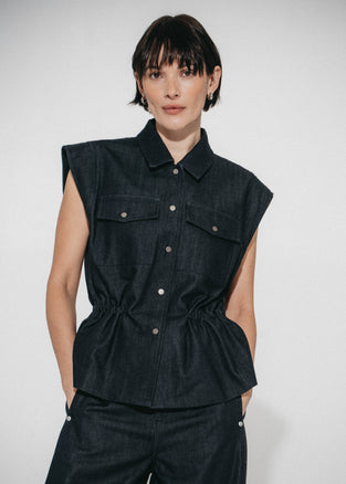 Eden indigo jeans vest | Dark Blue