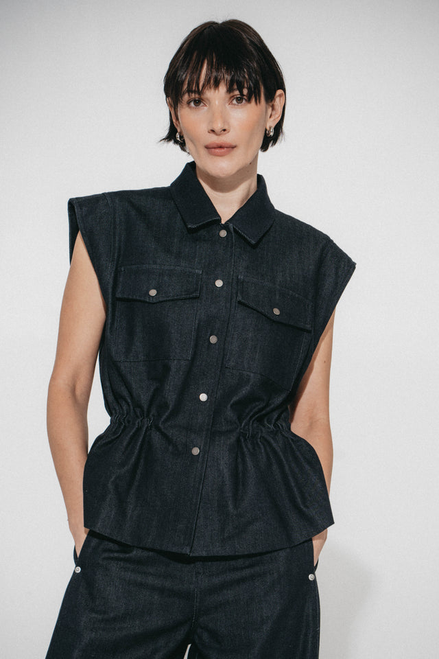 Eden indigo jeans vest | Dark Blue