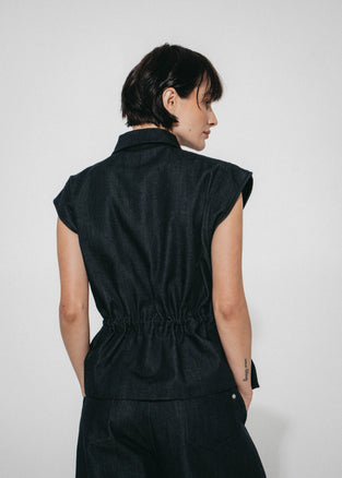 Eden indigo jeans vest | Dark Blue