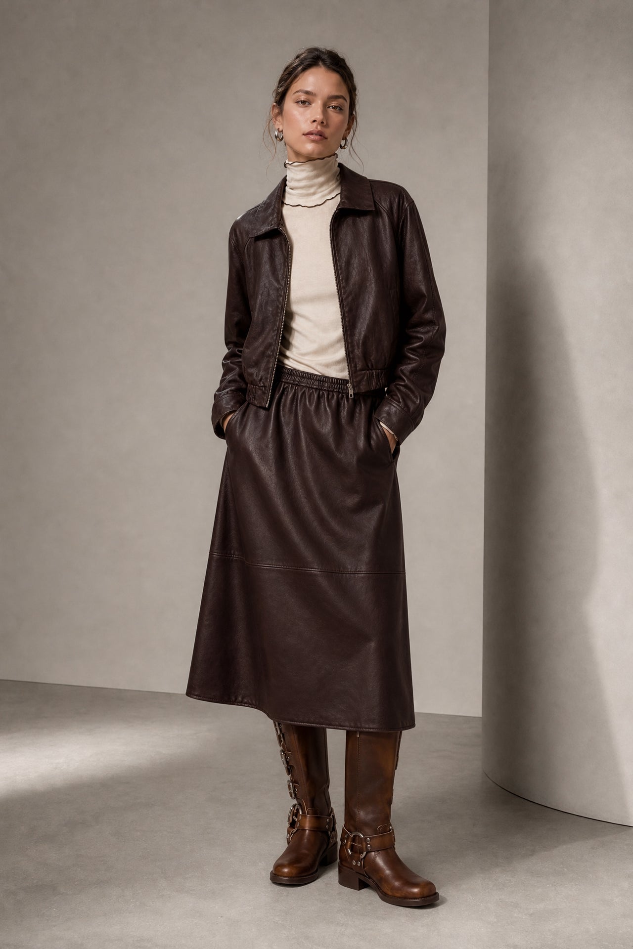 Pola eco leather bomber jacket | Dark Brown