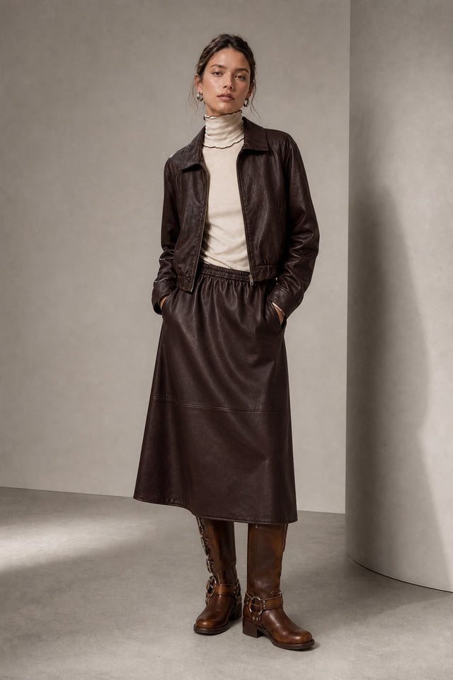Pola eco leather bomber jacket | Dark Brown