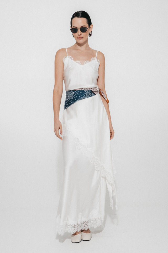 Esra silk skirt whit lace trim | White